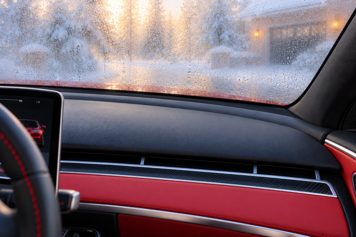 Illustrative windshield with interior condensation